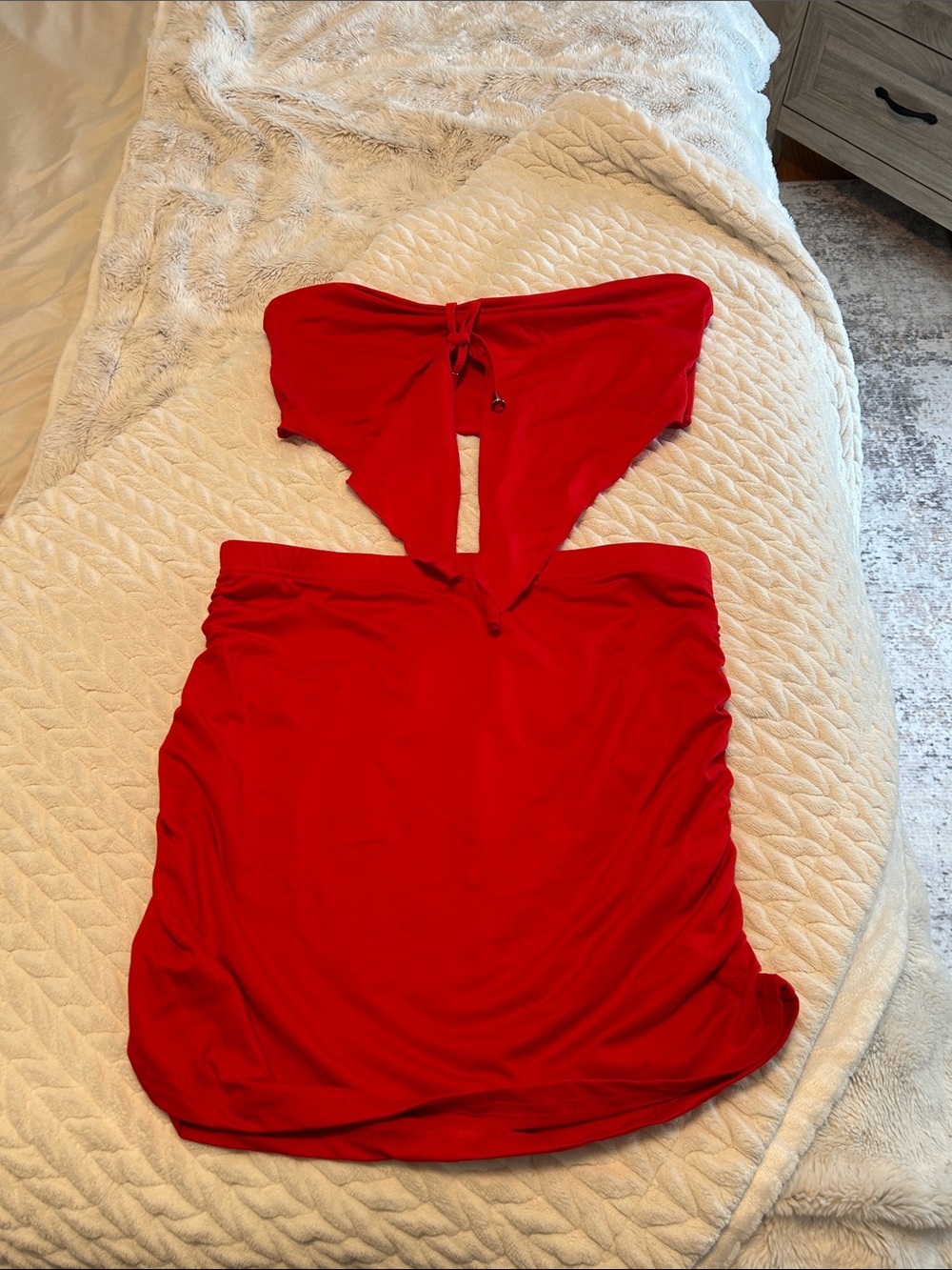 SHEIN Red Strapless Cutout Tie-Front Bodycon Dress